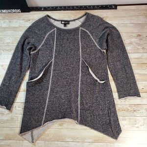 Baku Womens Dark Grey‎ Sweatshirt Shark Bite Asymmetrical Hem Sz Small